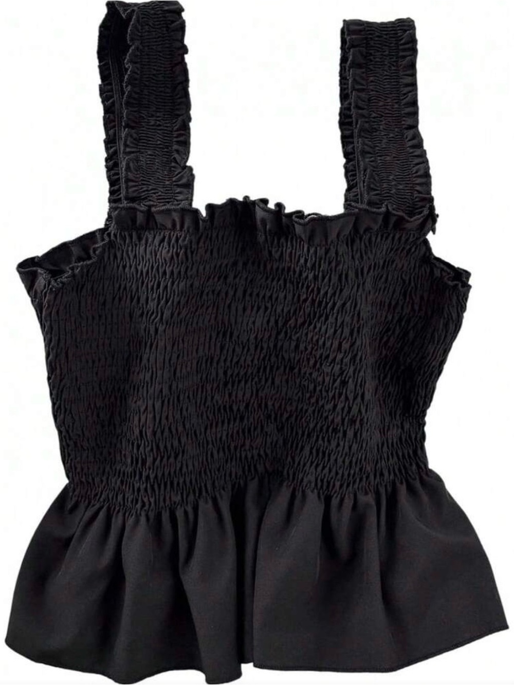 SHEIN Black Smocked Peplum Crop Top